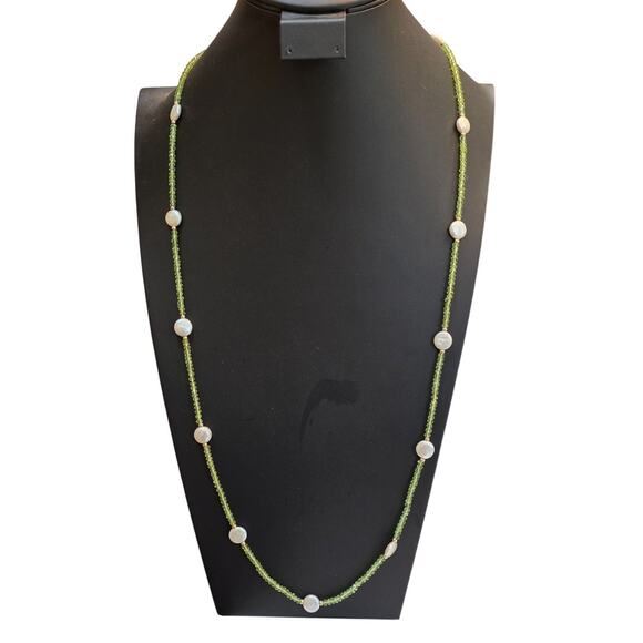 Zoe B. 14K Yellow Gold Coin Pearl & Green Tourmaline Necklace 36" - Picture 1 of 16